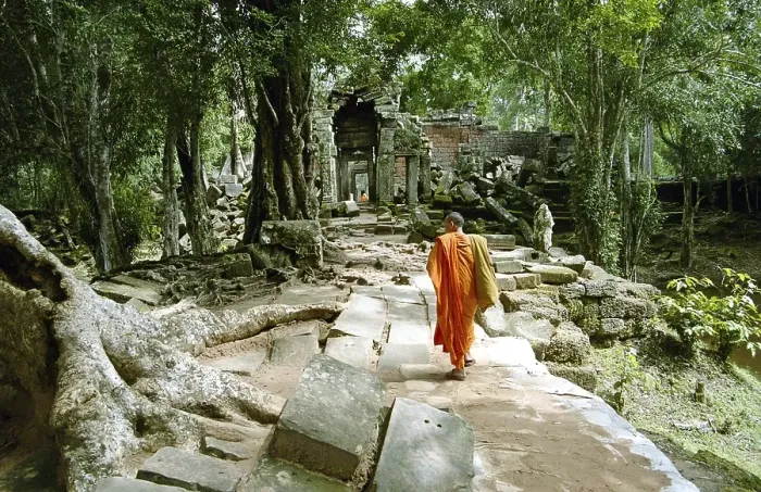 Framed Print : Monk walking in the ruins of Angkor Wat Framed Print : Monk walking in the ruins of Angkor Wat