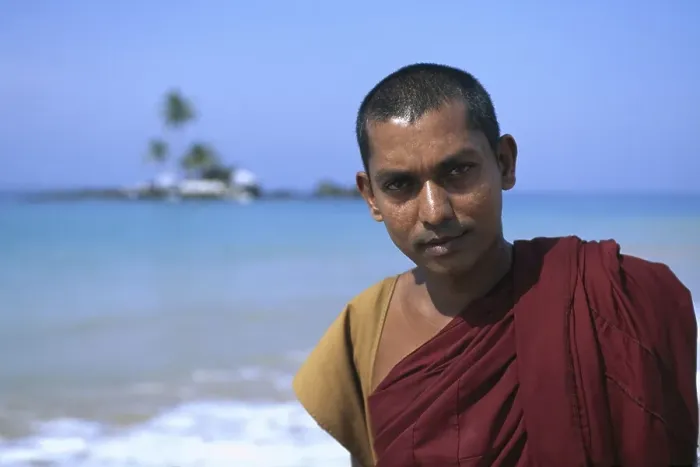 Framed Print : Monk, Wiwala Beach near Hikkaduwa
