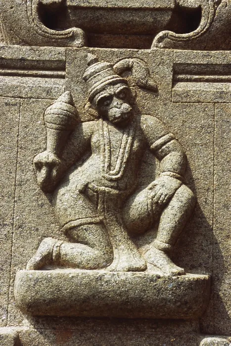Framed Print : Monkey god Hanuman stone carving on pillar