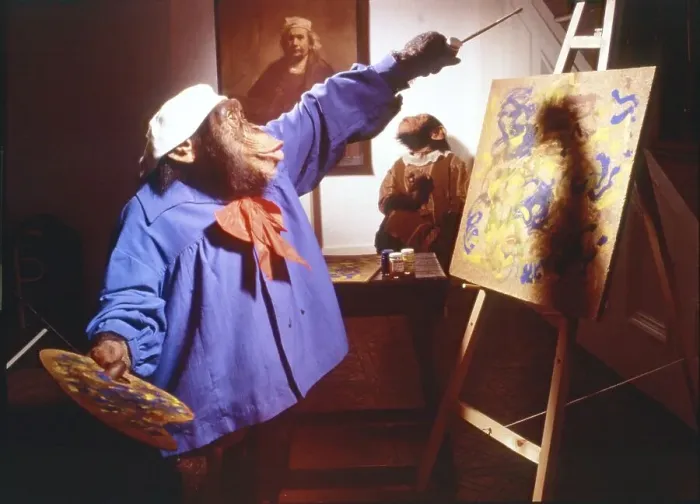 Framed Print : Monkey paints a picture, England, Great Britain Framed Print : Monkey paints a picture, England, Great Britain