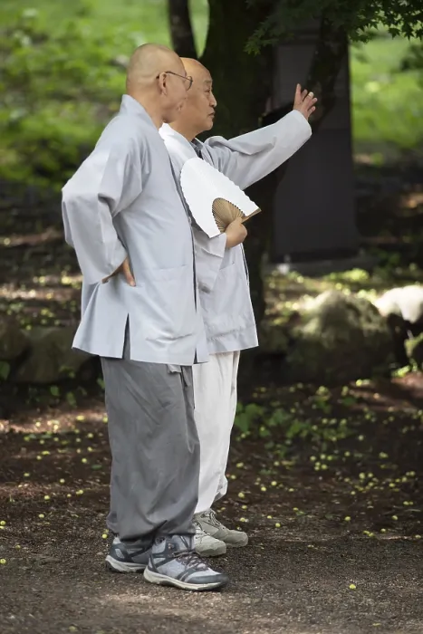 Framed Print : Monks at Baekyangsa Temple, main temple of the Jogye Order of Korean Buddhism