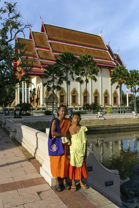 Framed Print : Monks, novices in front of the south facade of Wat Klang temple