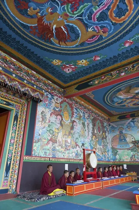 Framed Print : Monks at prayer, Tawang Khinmey Nyingma monastery