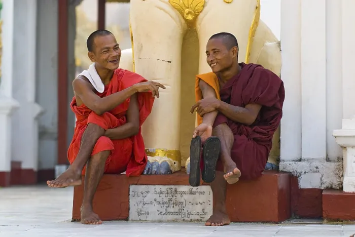 Framed Print : Two monks sitting and having a chat Framed Print : Two monks sitting and having a chat
