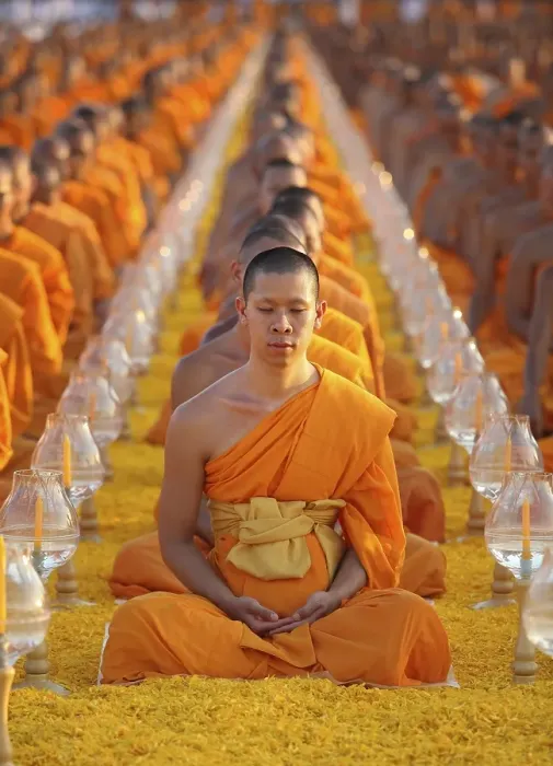 Framed Print : Monks sitting in a row meditating Framed Print : Monks sitting in a row meditating