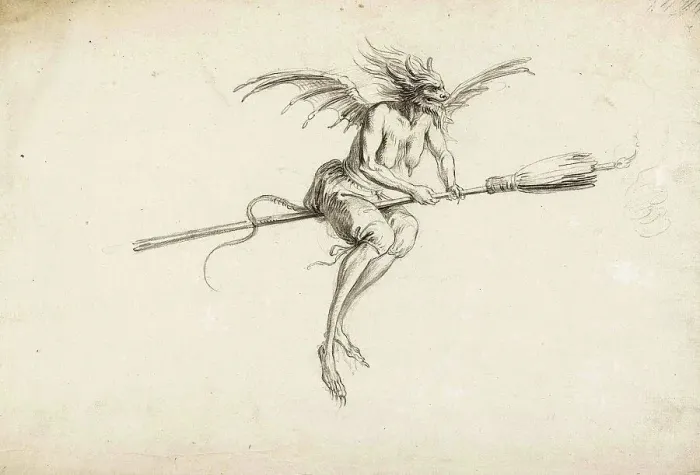 Framed Print : Monstrous Witch on a Broom, by Cornelis Saftleven