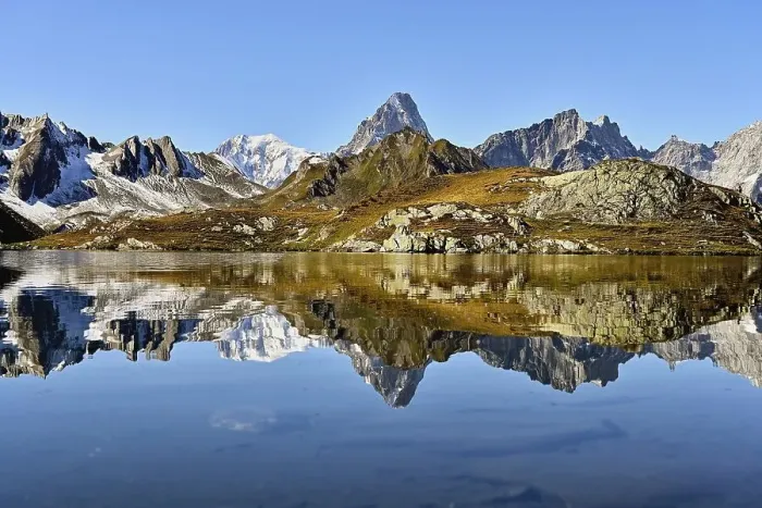 Framed Print : Mont Blanc and Grand Jorass reflected in Lac de Fenetre Framed Print : Mont Blanc and Grand Jorass reflected in Lac de Fenetre