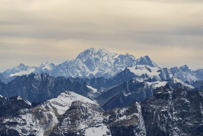 Framed Print : Mont Blanc Mountain on Cloudy Day