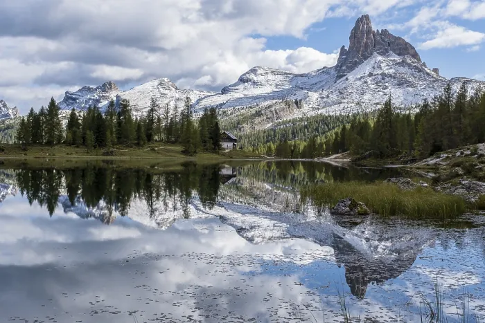 Framed Print : Monte Pelmo reflected in the mountain lake Lago Federa