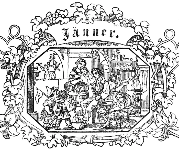 Framed Print : Month of January or January, winter month with work in the house