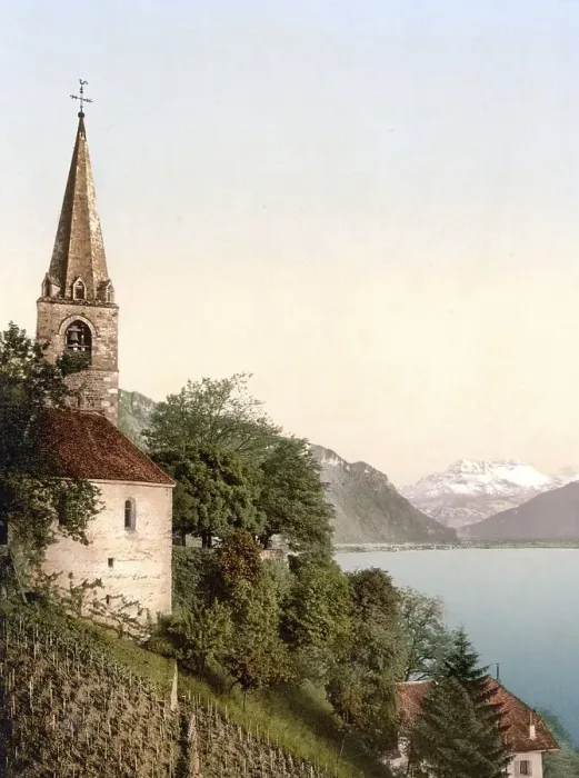 Framed Print : Montreux, the church and Dent du Midi