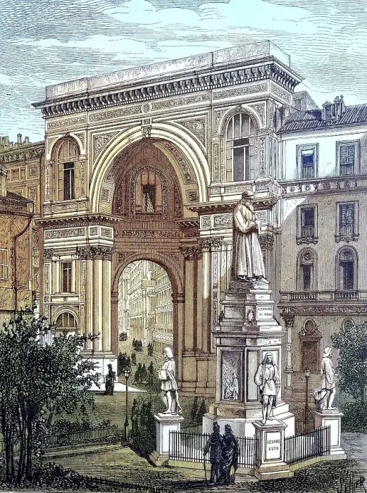 Framed Print : The monument of Leonardo da Vinci in front of the entrance to the Victor Emanuel Gallery in Milan Framed Print : The monument of Leonardo da Vinci in front of the entrance to the Victor Emanuel Gallery in Milan