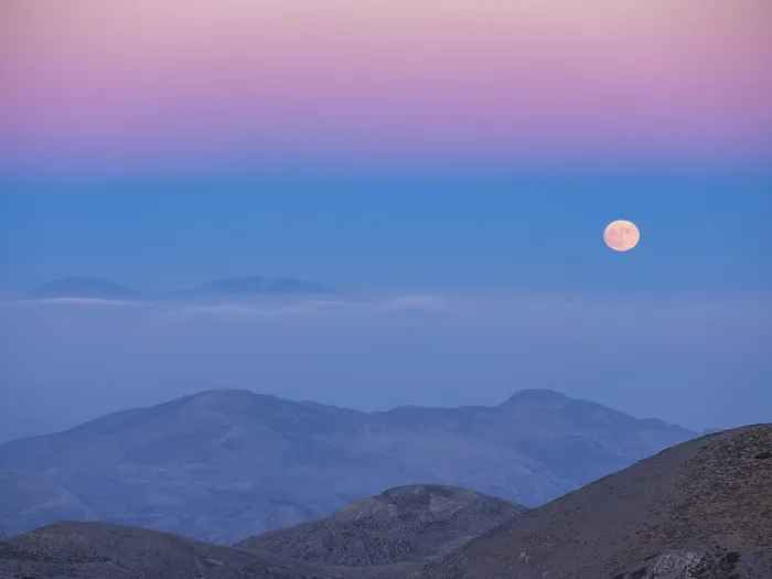 Framed Print : Full moon at dusk over the Ida Massif