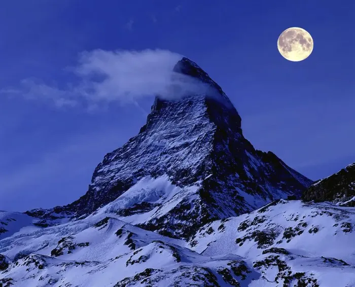 Framed Print : The full moon over Mt. Matterhorn (composing shot)