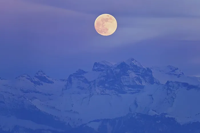 Framed Print : Full moon over the snow-covered Alps