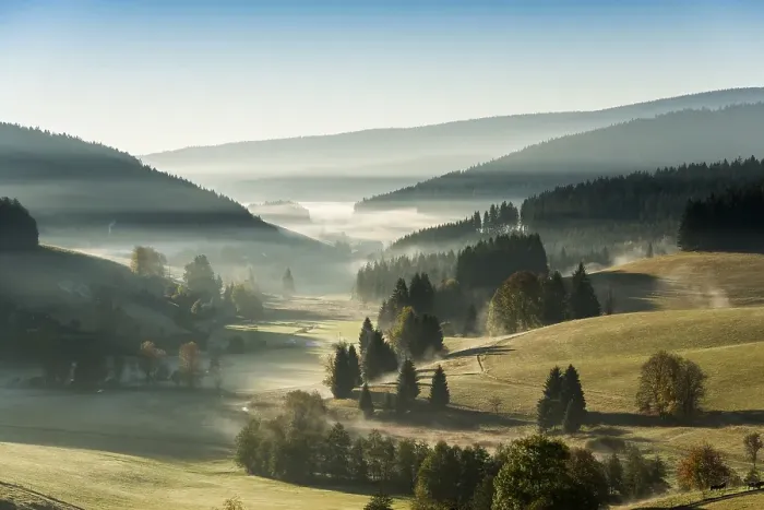 Framed Print : Morning fog in autumn, Jostal, Black Forest