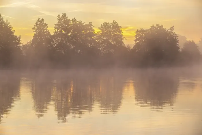 Framed Print : Morning fog at the Grutschenteich in the Nassau