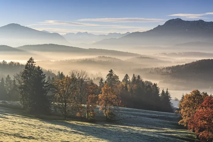 Framed Print : Morning fog, mountains, autumn