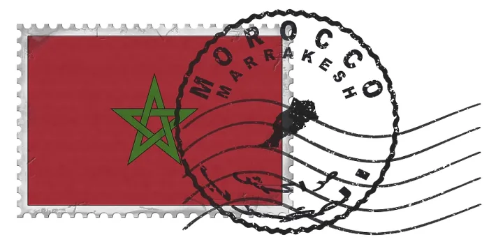 Framed Print : Morocco Marrakesh Stamp with National Flag and Postmark Framed Print : Morocco Marrakesh Stamp with National Flag and Postmark