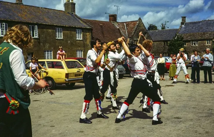 Framed Print : Morris Men performing in the village of Montacute, Somerset, England, UK 1982 Framed Print : Morris Men performing in the village of Montacute, Somerset, England, UK 1982