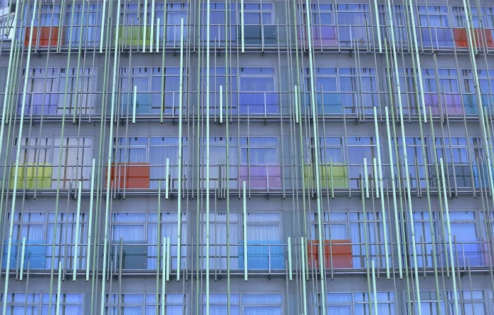 Framed Print : Moscow, Russia - January 18, 2020: Part of the facade of the modern Garden Embassy Hotel