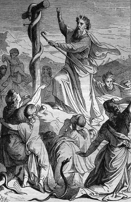 Framed Print : Moses erecting the snake, historic steel engraving from 1860