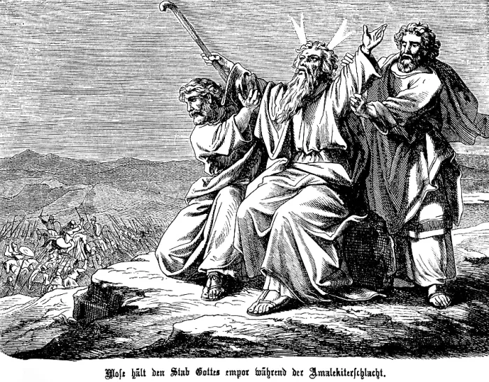 Framed Print : Moses holds up the staff of God during the Amalekite battle Framed Print : Moses holds up the staff of God during the Amalekite battle
