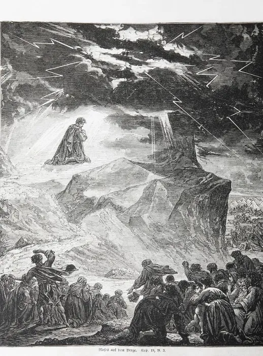 Framed Print : Moses on the Mountain, Historical Illustration in an Old Bible Framed Print : Moses on the Mountain, Historical Illustration in an Old Bible