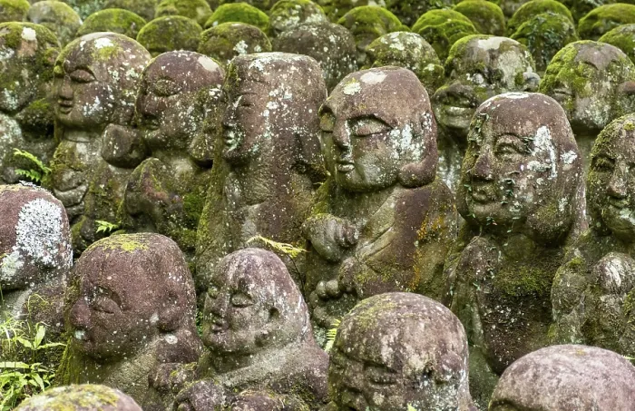 Framed Print : Moss-covered stone statues of rakans Framed Print : Moss-covered stone statues of rakans
