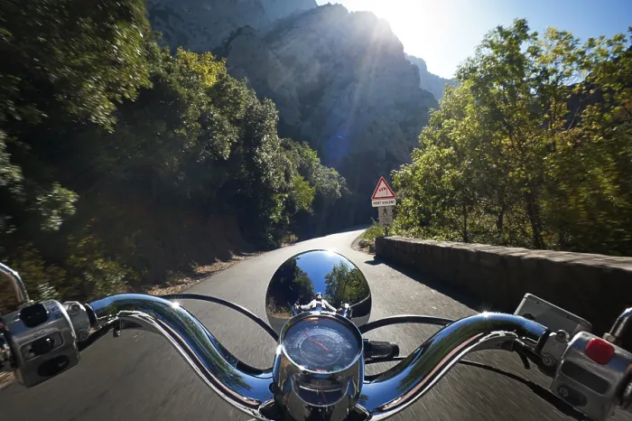 Framed Print : Motor scooter being driven in the Gorges de Galamus Framed Print : Motor scooter being driven in the Gorges de Galamus