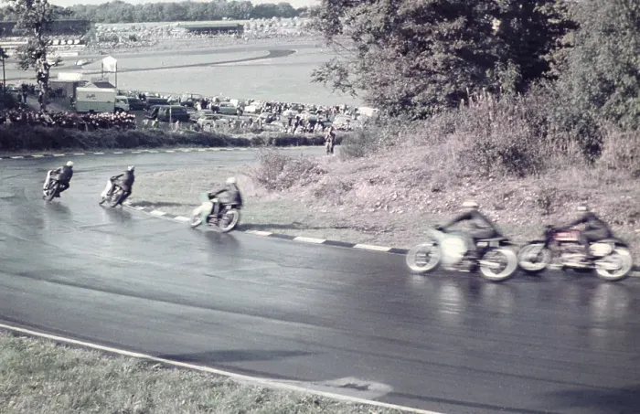 Framed Print : Motorbike racing on tarmac track possibly Goodwood, England c 1960 Framed Print : Motorbike racing on tarmac track possibly Goodwood, England c 1960