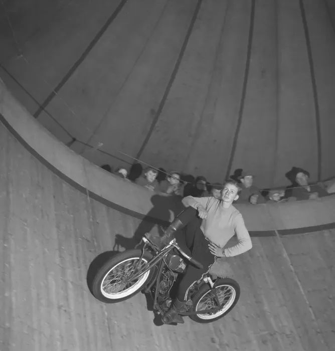 Framed Print : Motorcyclist in the 1940s