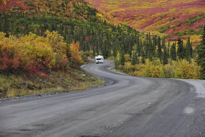 Framed Print : Motorhome driving through the Denali National Park