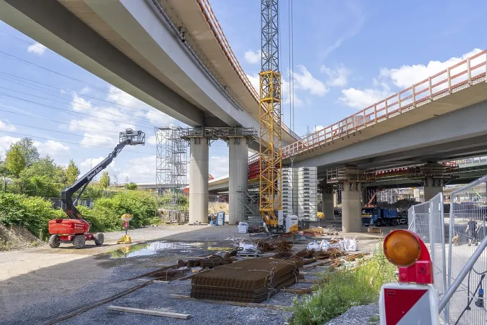 Framed Print : Motorway construction site at the Leverkusen-West junction