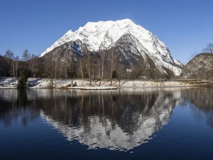 Framed Print : Mount Grimming reflected in the lake in winter Framed Print : Mount Grimming reflected in the lake in winter
