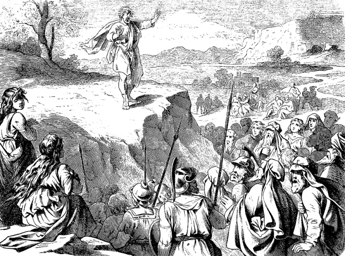Framed Print : On Mount Grisim, Jotham tells the men of Shechem a fable