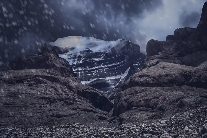 Framed Print : Mount Kailash - holy mountain in the Himalaya during snowfall