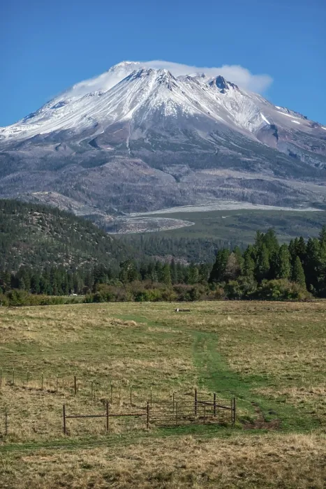 Framed Print : Mount Shasta in northern California with blue sky