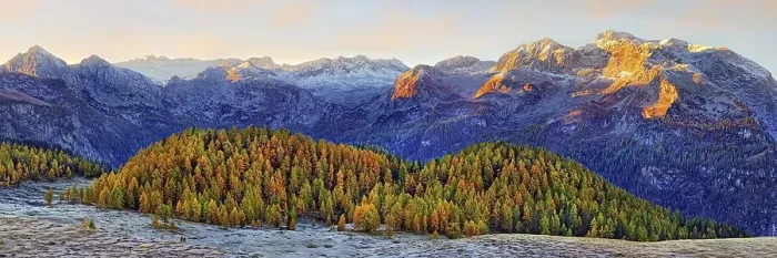 Framed Print : Mountain forest in hoar-frost with Stone Sea at sunrise