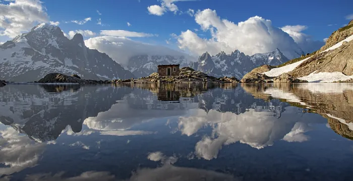 Framed Print : Mountain lake with clear reflection
