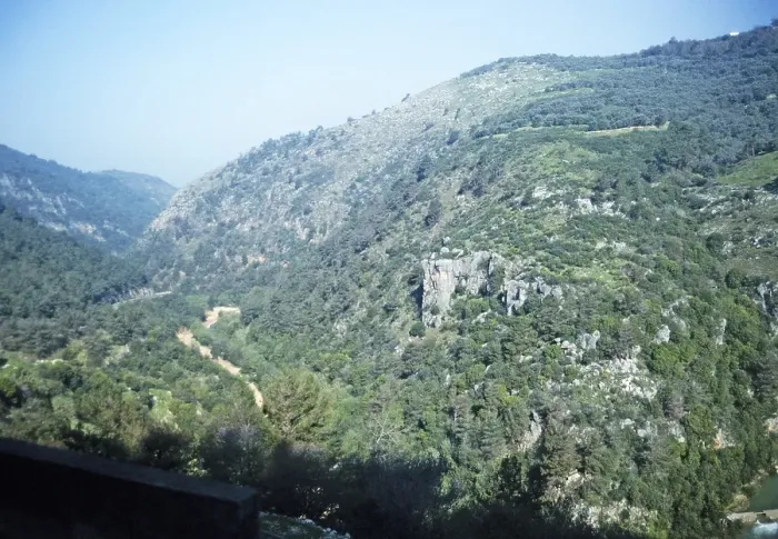 Framed Print : Mountain landscape with ascending road to Beiteddine, Chouf, Lebanon 1998