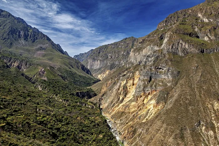 Framed Print : Mountain landscape with deep gorges under bright blue sky