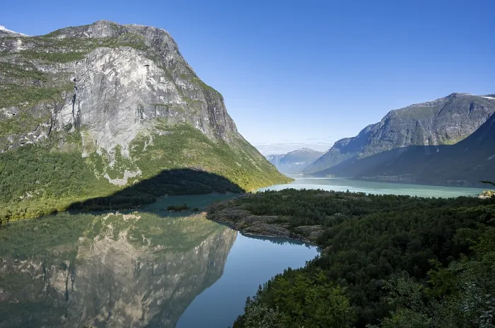 Framed Print : Mountain landscape and lake, Lovatnet Framed Print : Mountain landscape and lake, Lovatnet