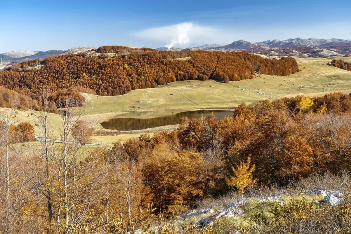 Framed Print : Mountain landscape and the lake Poscensko Jezero in autumn Framed Print : Mountain landscape and the lake Poscensko Jezero in autumn