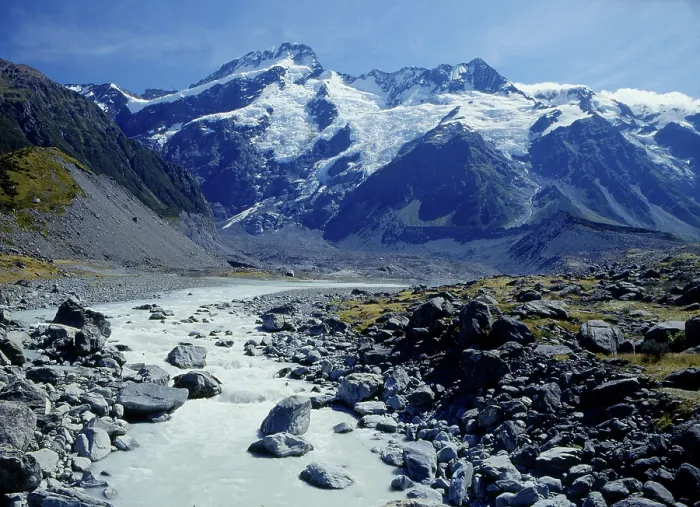 Framed Print : Mountain landscape with mountain brook Mount Cook area