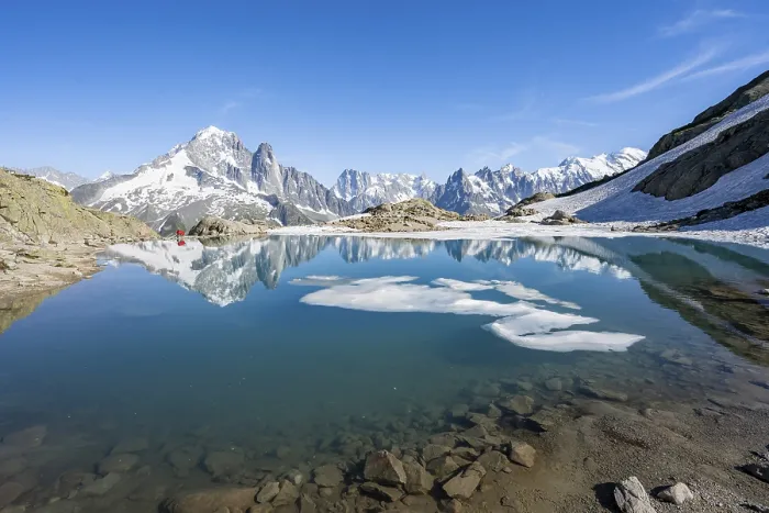 Framed Print : Mountain landscape with mountain lake and ice floe Framed Print : Mountain landscape with mountain lake and ice floe