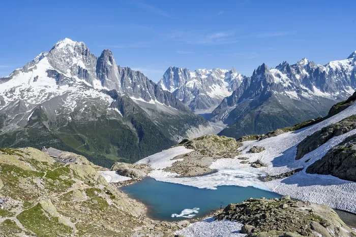 Framed Print : Mountain landscape with mountain lake Lac Blanc