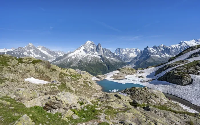 Framed Print : Mountain landscape with mountain lake Lac Blanc