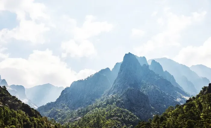 Framed Print : Mountain landscape, silhouettes of mountain ridges with clouds