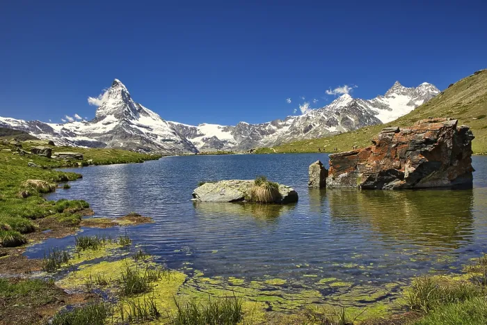 Framed Print : Mountain landscape with snow-capped peaks Framed Print : Mountain landscape with snow-capped peaks